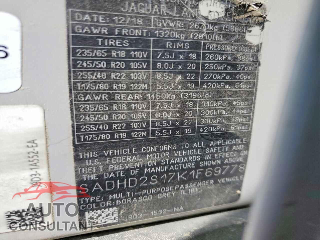 JAGUAR I-PACE 2019 - SADHD2S17K1F69778