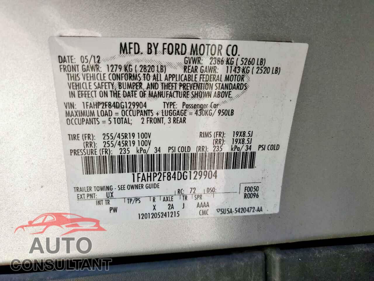 FORD TAURUS 2013 - 1FAHP2F84DG129904