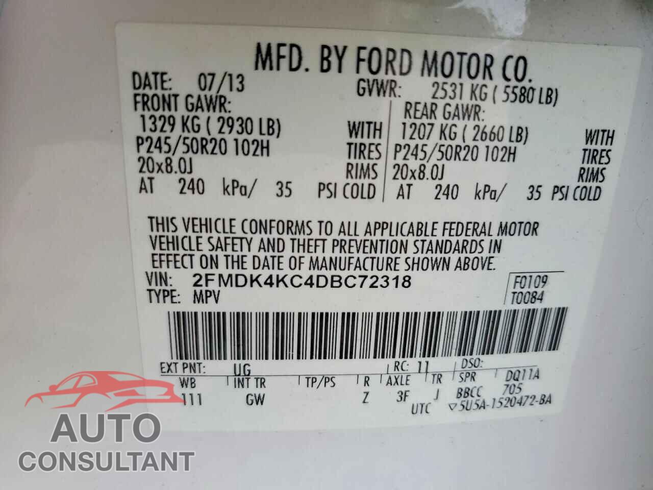 FORD EDGE 2013 - 2FMDK4KC4DBC72318