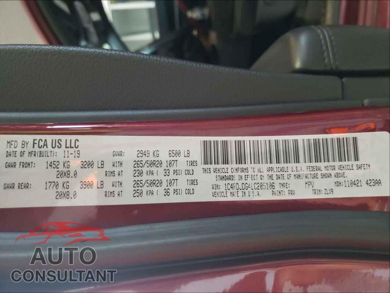DODGE DURANGO 2020 - 1C4RDJDG4LC205106