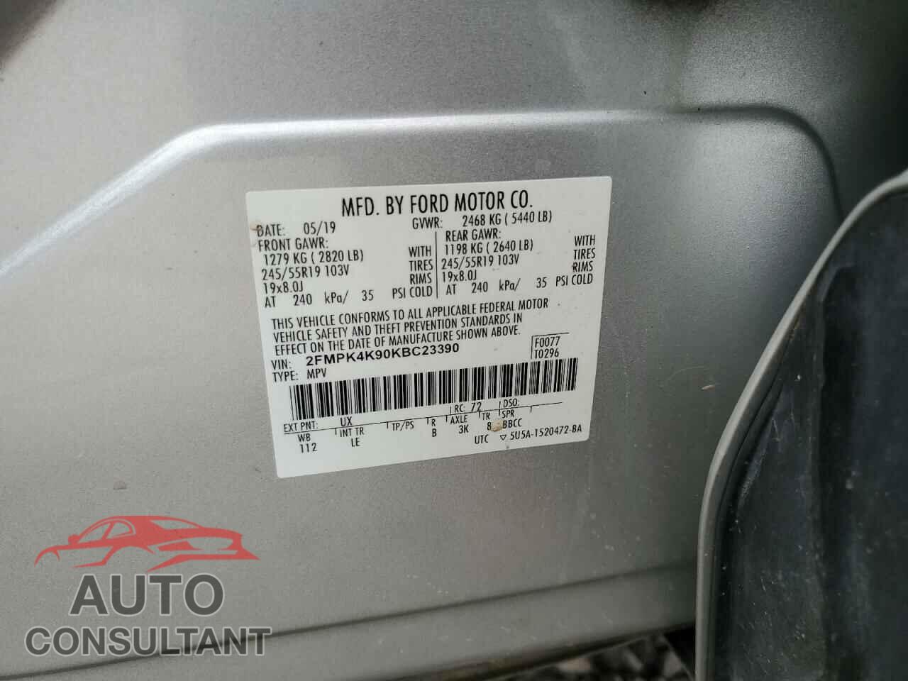 FORD EDGE 2019 - 2FMPK4K90KBC23390