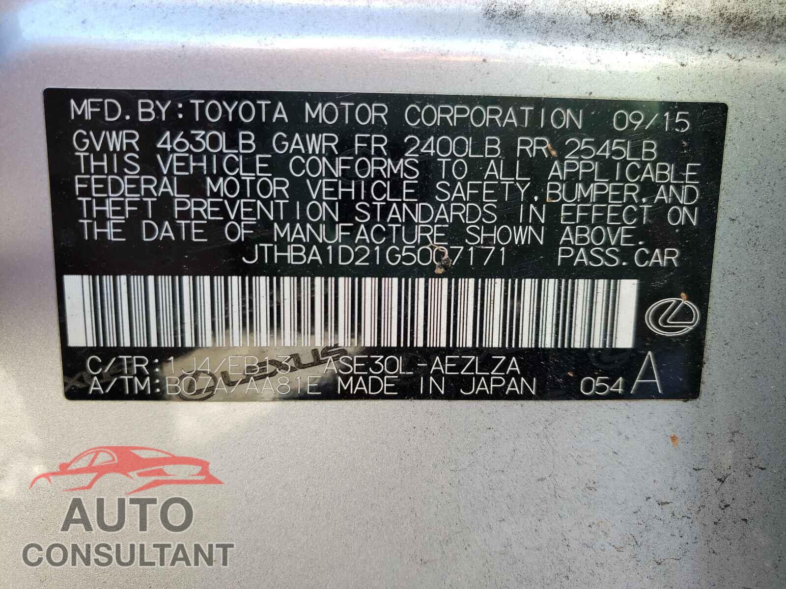 LEXUS IS 2016 - JTHBA1D21G5007171