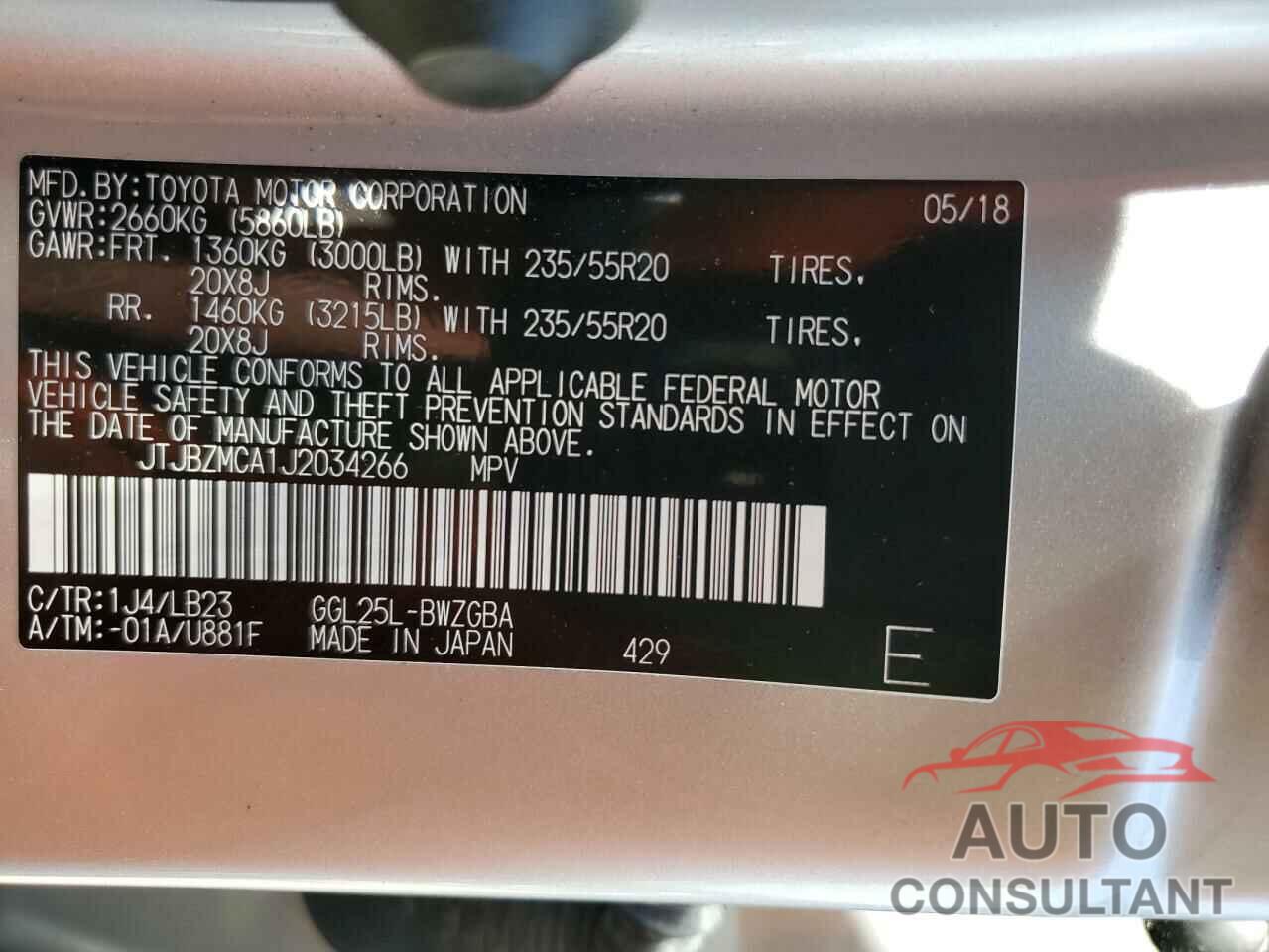 LEXUS RX350 2018 - JTJBZMCA1J2034266