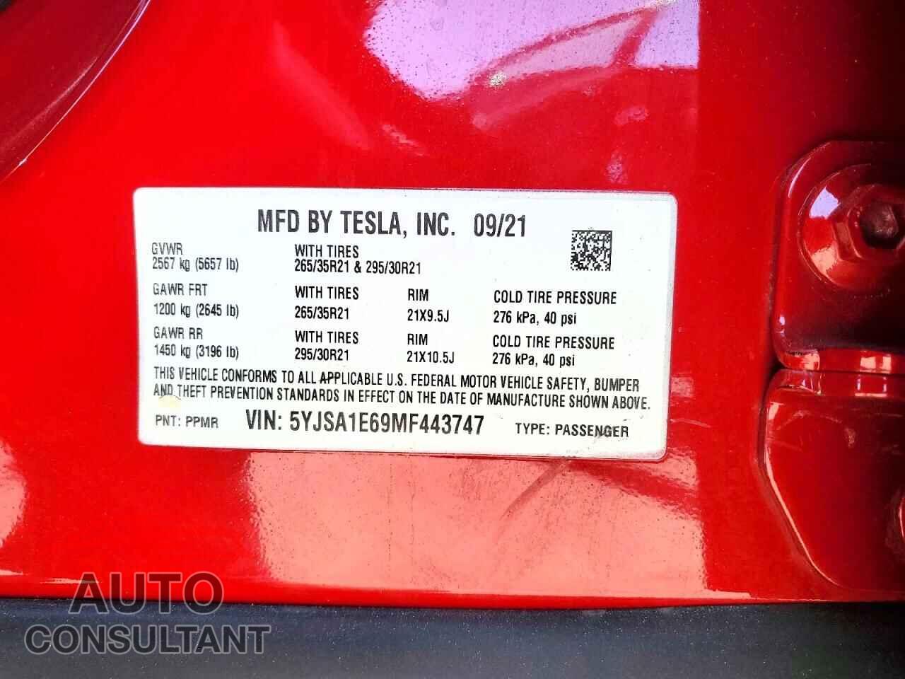 TESLA MODEL S 2021 - 5YJSA1E69MF443747