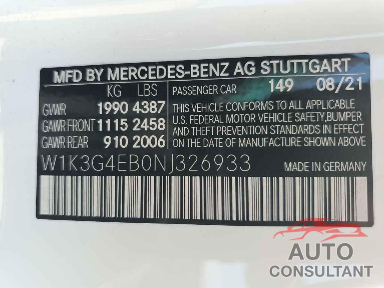 MERCEDES-BENZ A-CLASS 2022 - W1K3G4EB0NJ326933