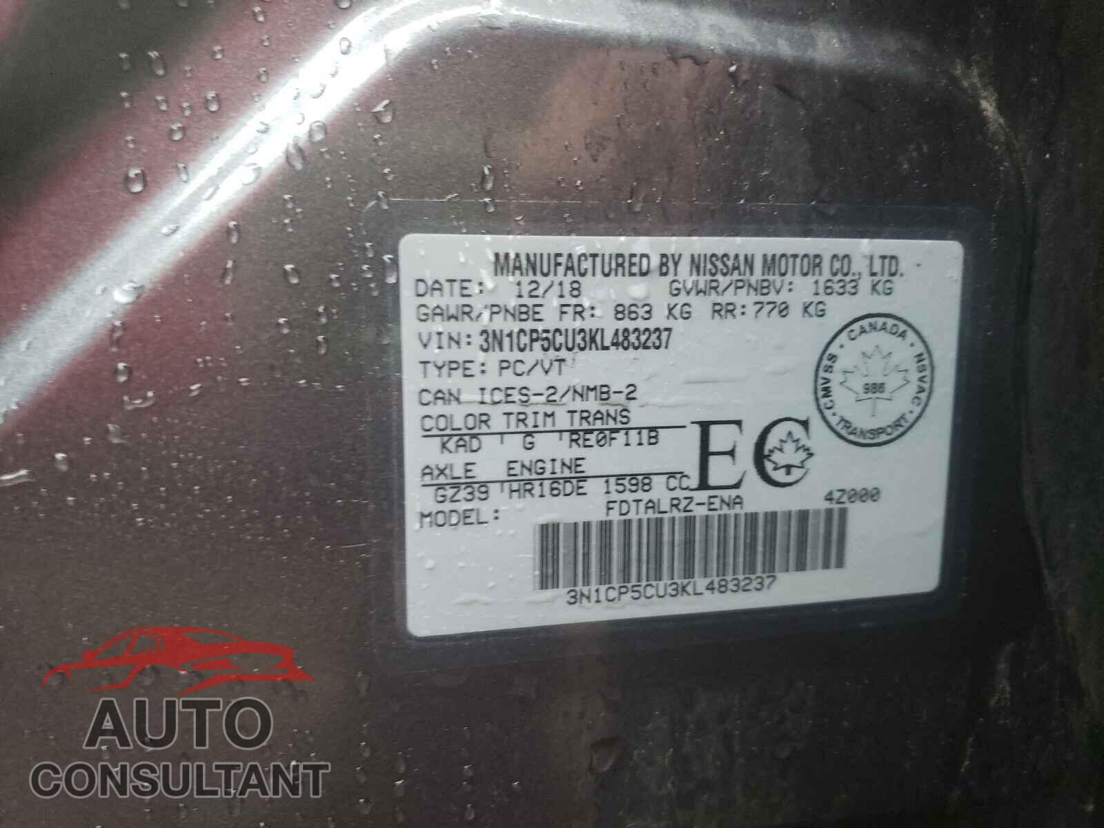 NISSAN KICKS 2019 - 3N1CP5CU3KL483237