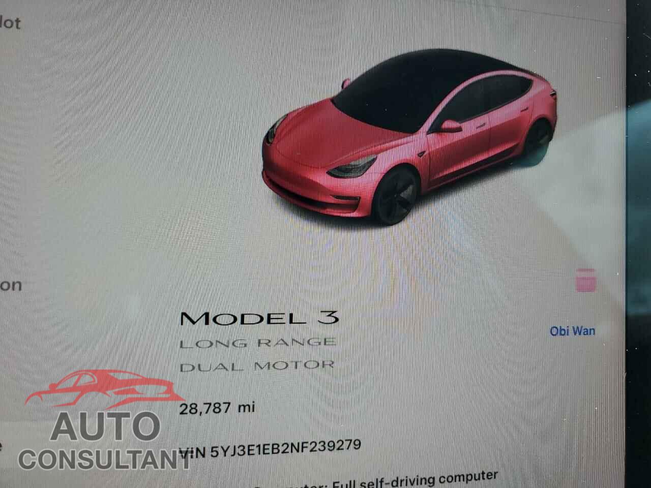 TESLA MODEL 3 2022 - 5YJ3E1EB2NF239279