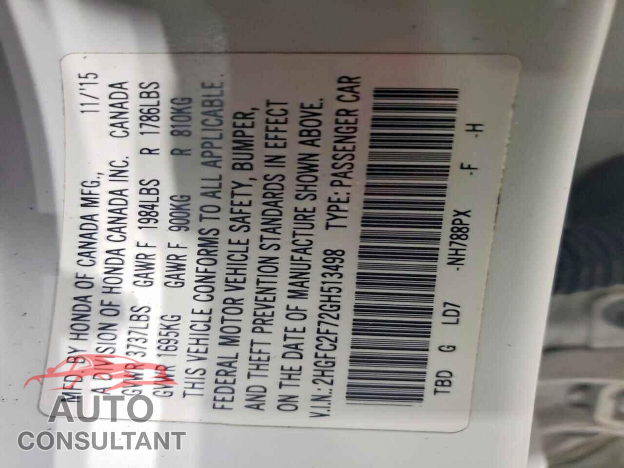 HONDA CIVIC 2016 - 2HGFC2F72GH513498