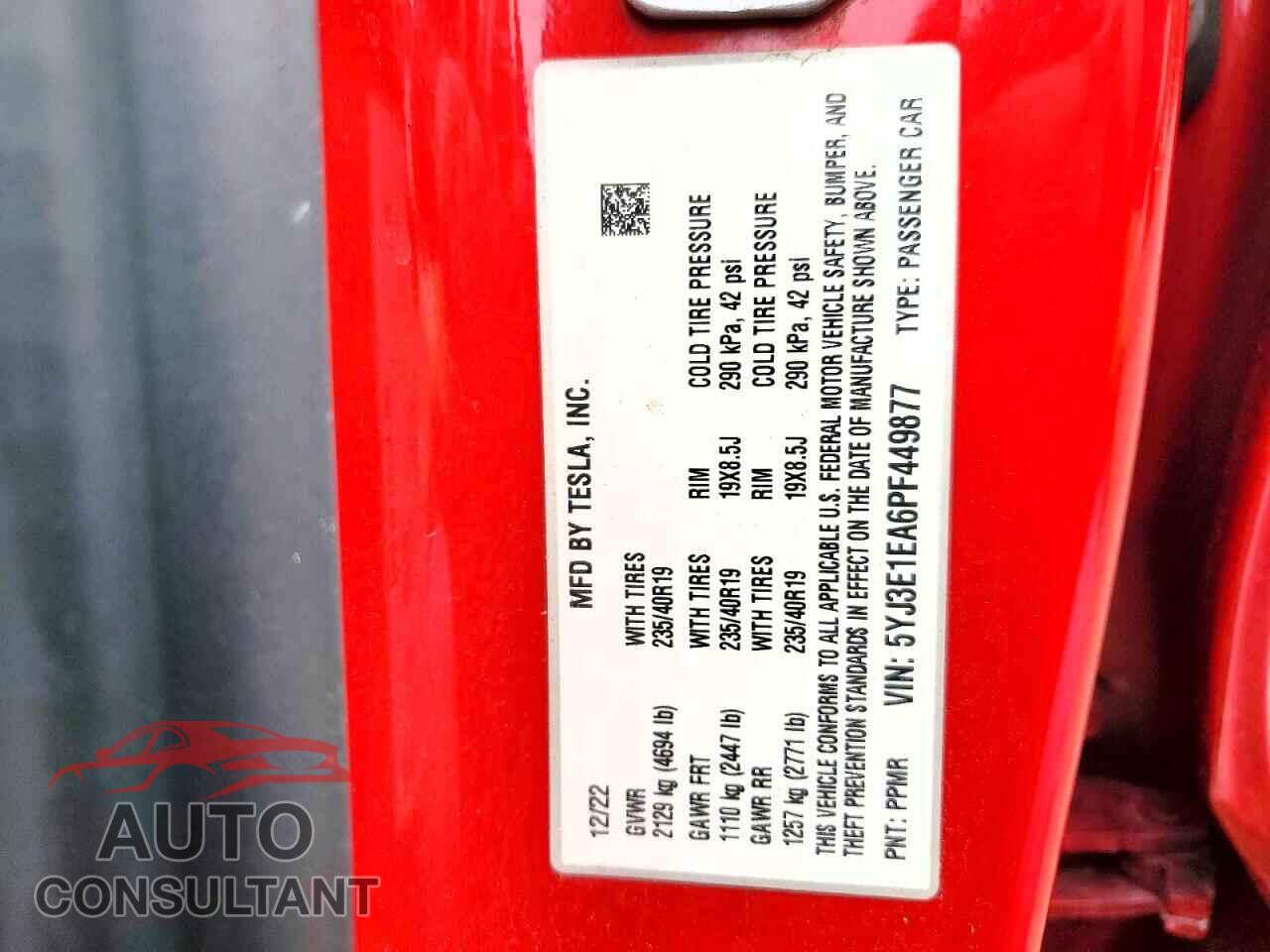 TESLA MODEL 3 2023 - 5YJ3E1EA6PF449877