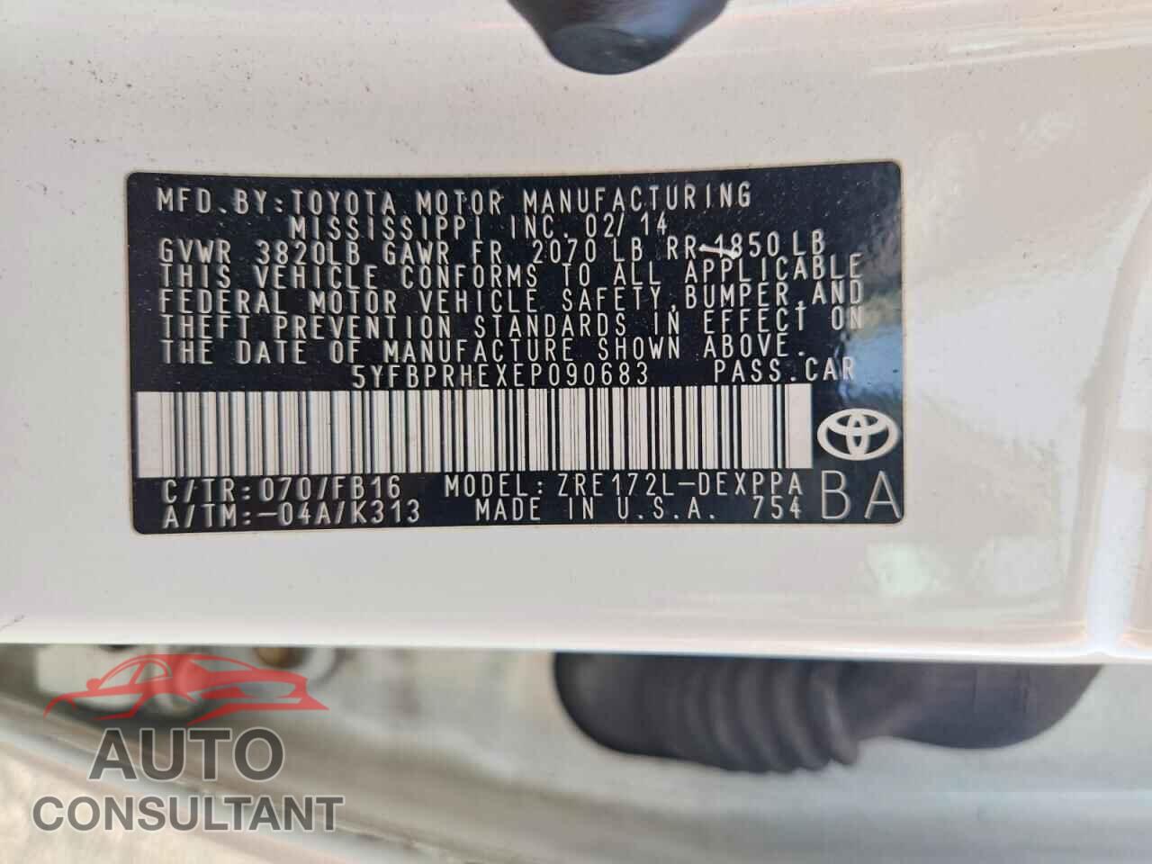 TOYOTA COROLLA 2014 - 5YFBPRHEXEP090683