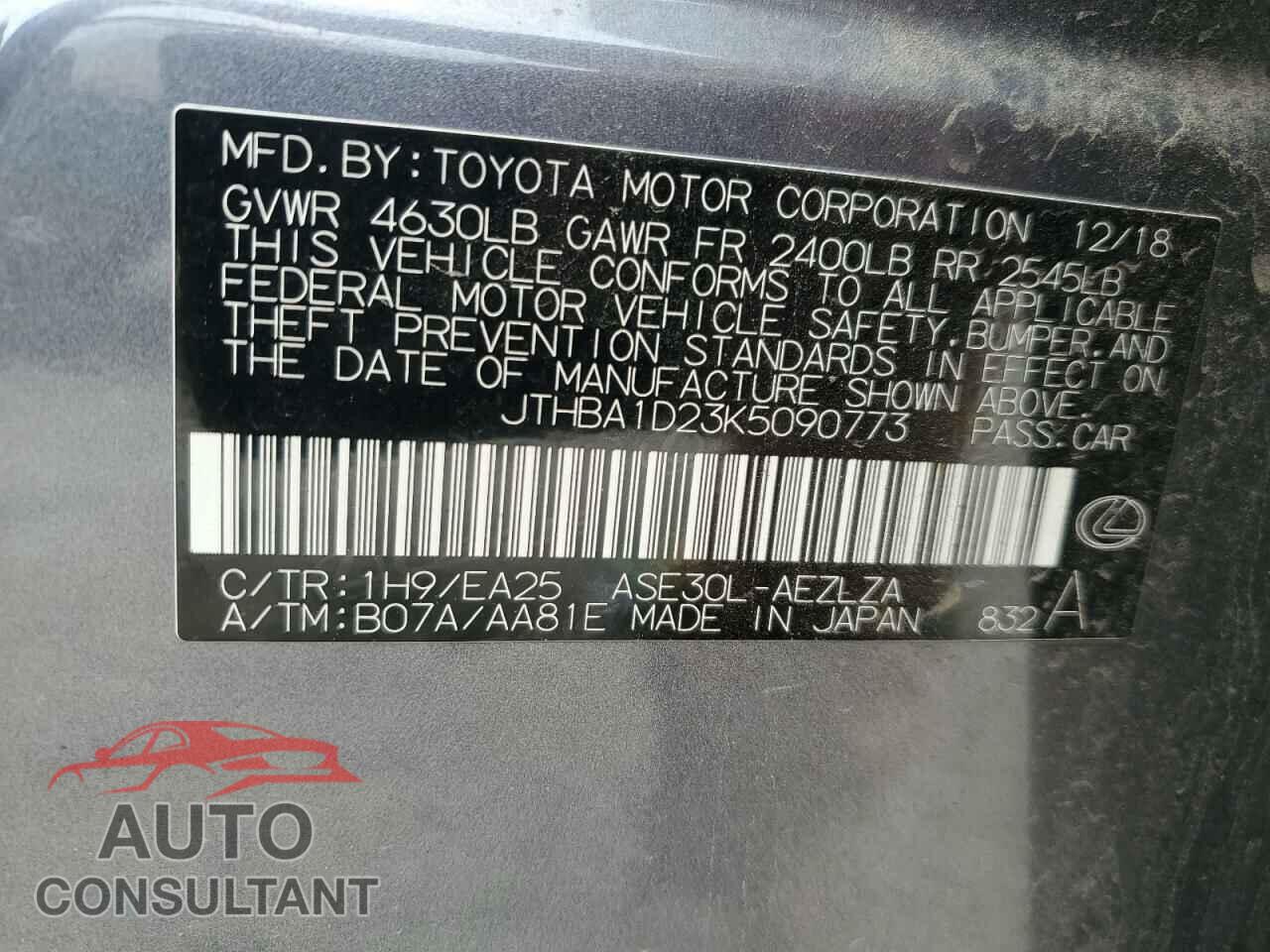 LEXUS IS 2019 - JTHBA1D23K5090773