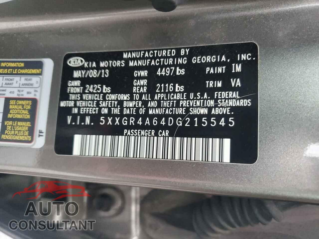 KIA OPTIMA 2013 - 5XXGR4A64DG215545