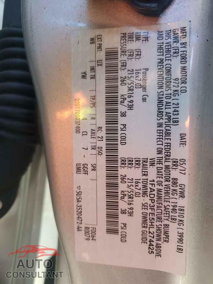 FORD FOCUS 2017 - 1FADP3FE5HL274425