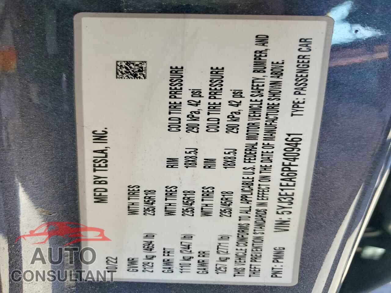 TESLA MODEL 3 2023 - 5YJ3E1EA6PF409461