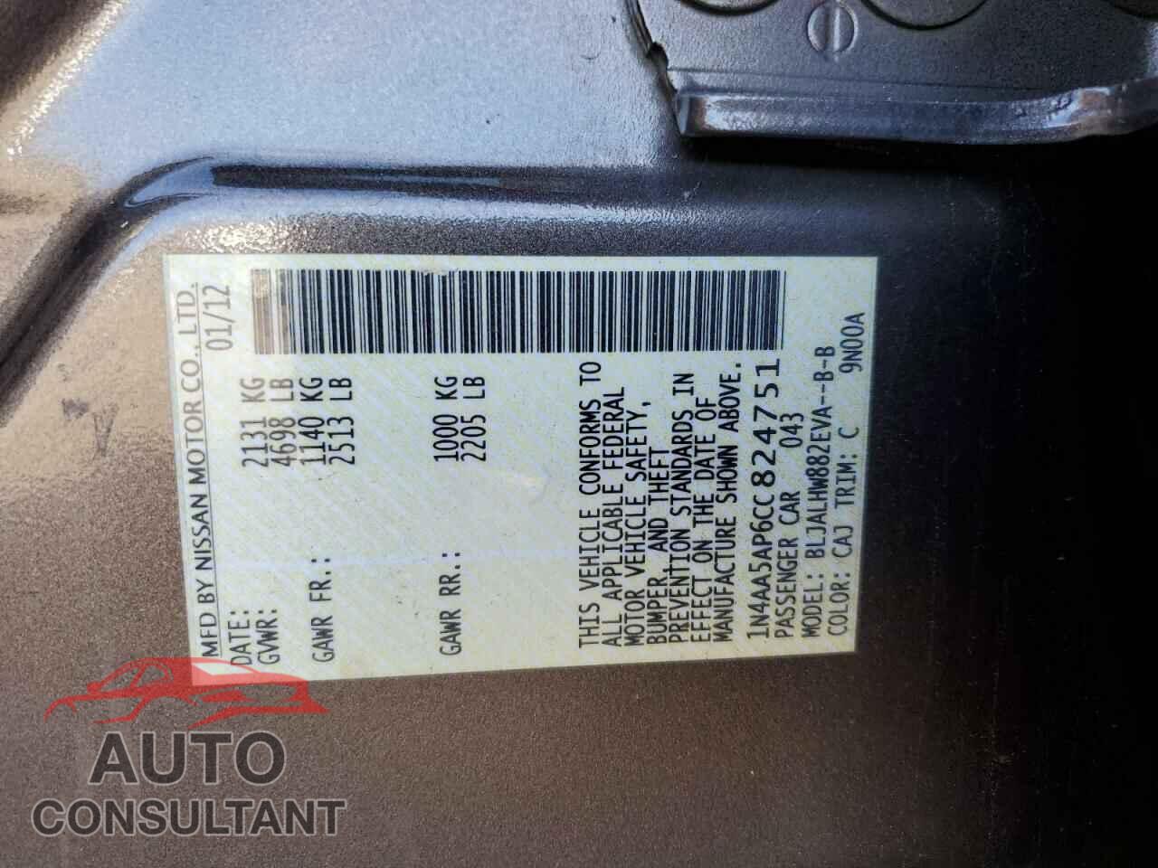 NISSAN MAXIMA 2012 - 1N4AA5AP6CC824751