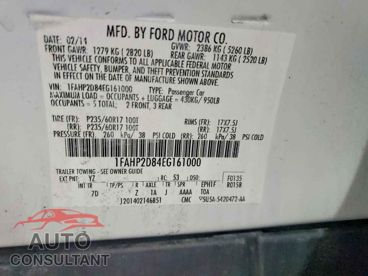 FORD TAURUS 2014 - 1FAHP2D84EG161000