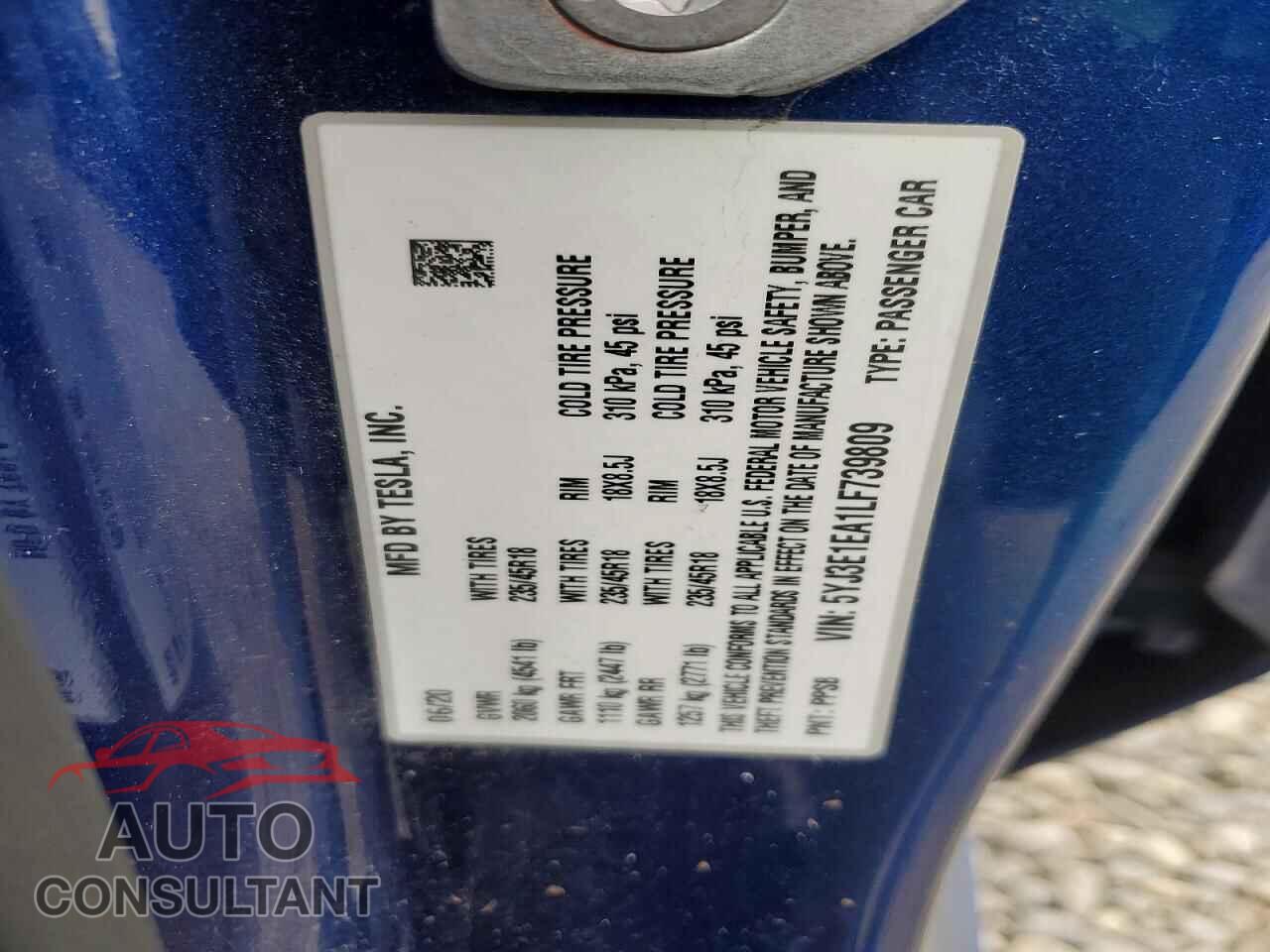TESLA MODEL 3 2020 - 5YJ3E1EA1LF739809