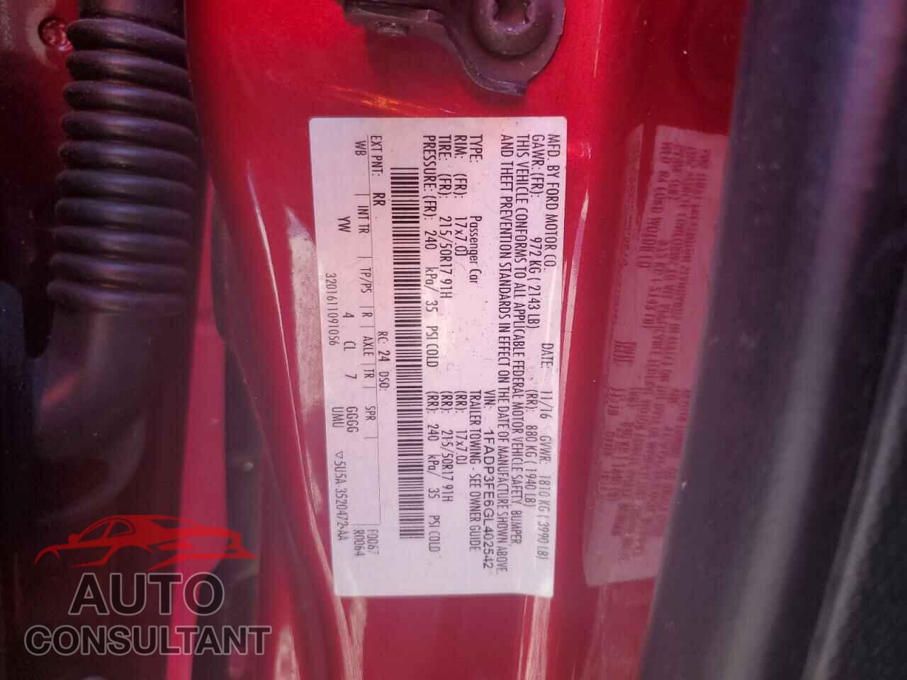 FORD FOCUS 2016 - 1FADP3FE6GL402542