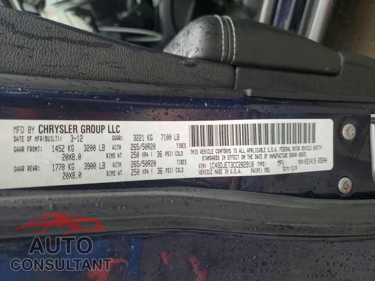 DODGE DURANGO 2012 - 1C4SDJET3CC282918