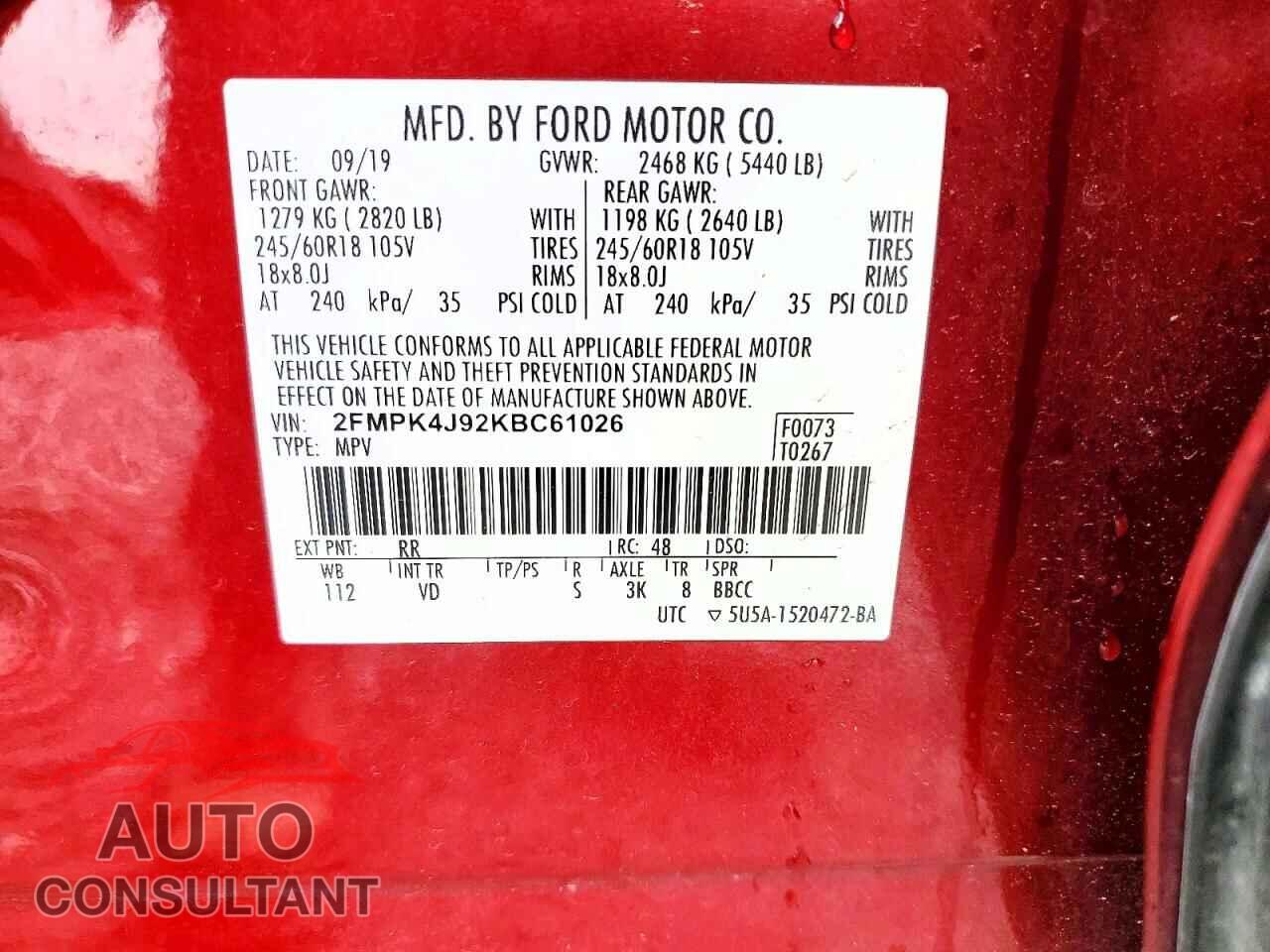 FORD EDGE 2019 - 2FMPK4J92KBC61026