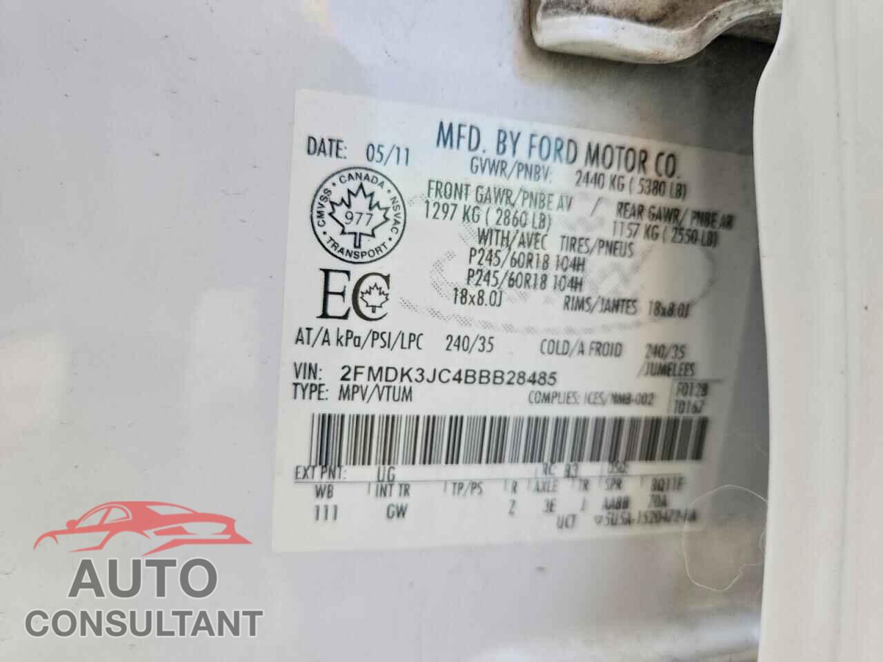 FORD EDGE 2011 - 2FMDK3JC4BBB28485
