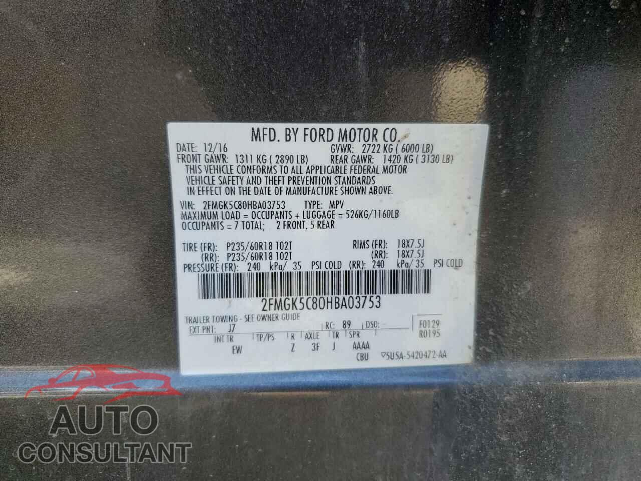 FORD FLEX 2017 - 2FMGK5C80HBA03753