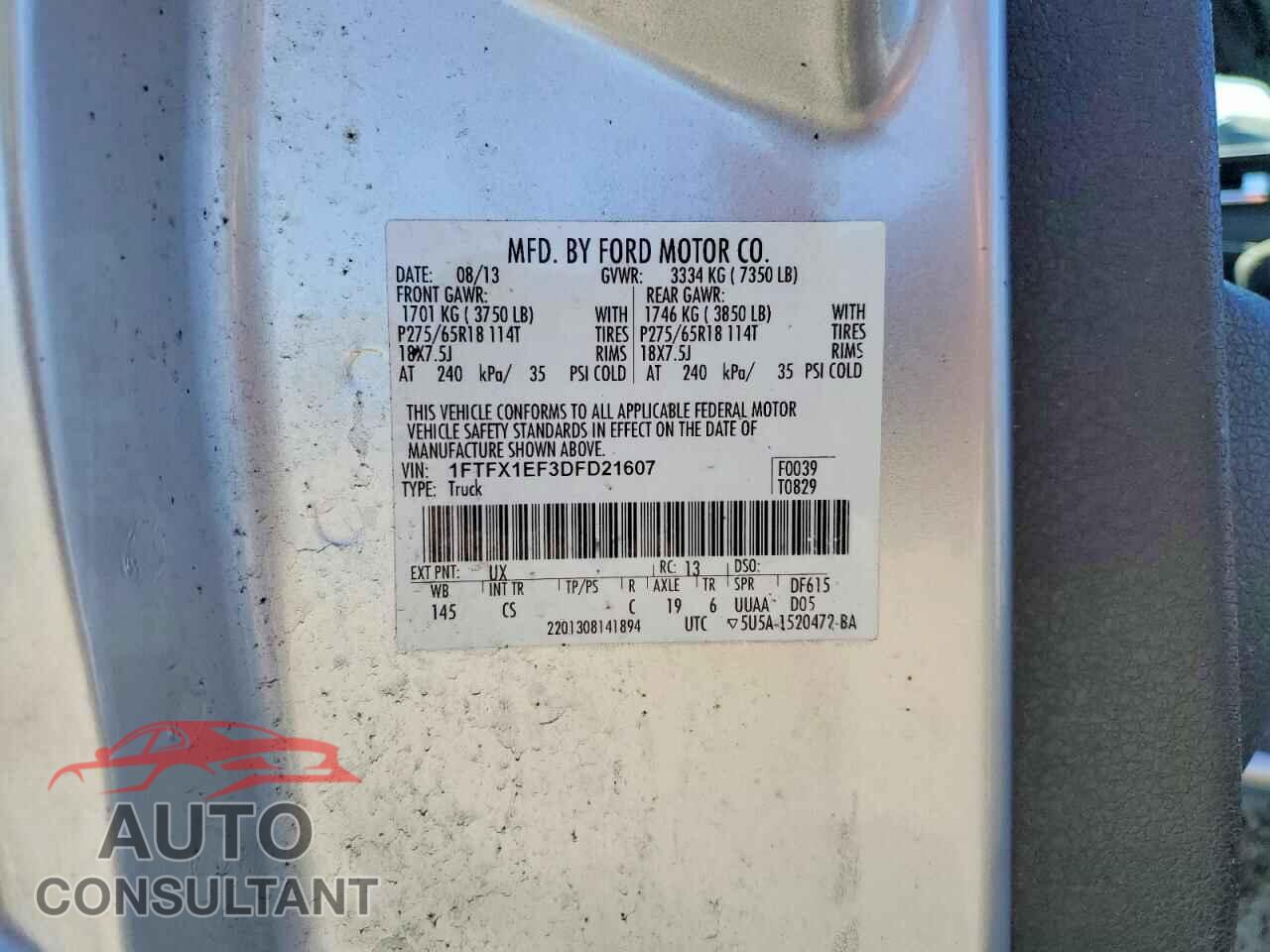 FORD F150 2013 - 1FTFX1EF3DFD21607
