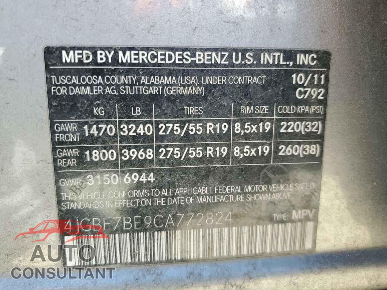 MERCEDES-BENZ GL-CLASS 2012 - 4JGBF7BE9CA772824
