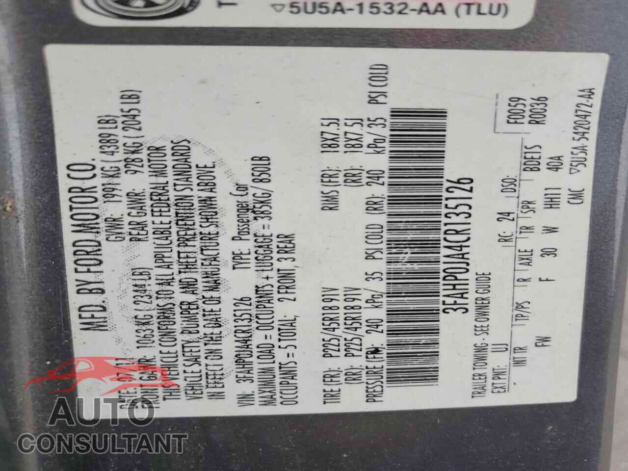 FORD ALL Models 2012 - 3FAHP0JA4CR135126