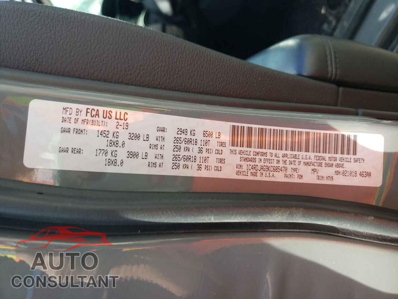 DODGE DURANGO 2019 - 1C4RDJAG9KC685470