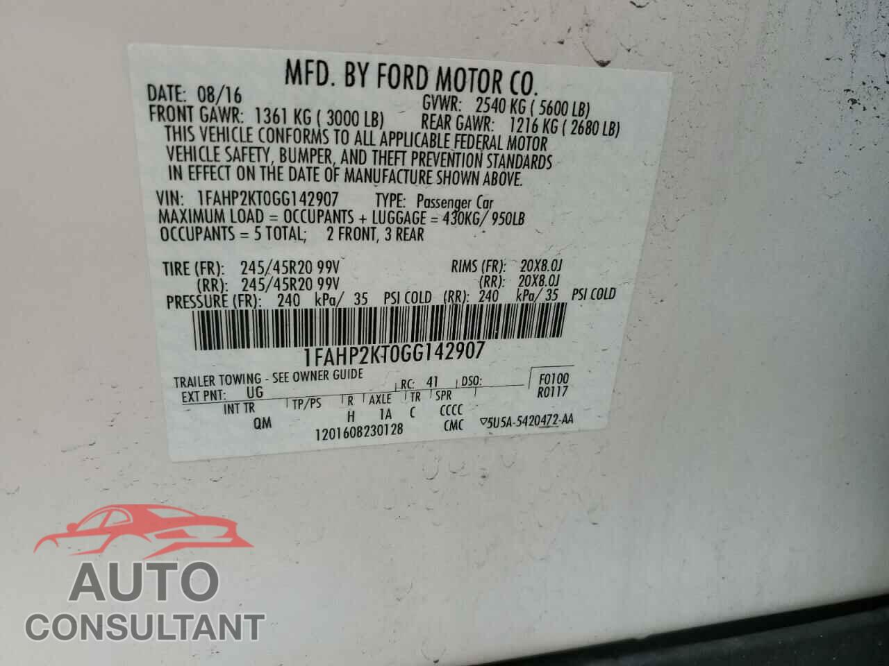 FORD TAURUS 2016 - 1FAHP2KT0GG142907