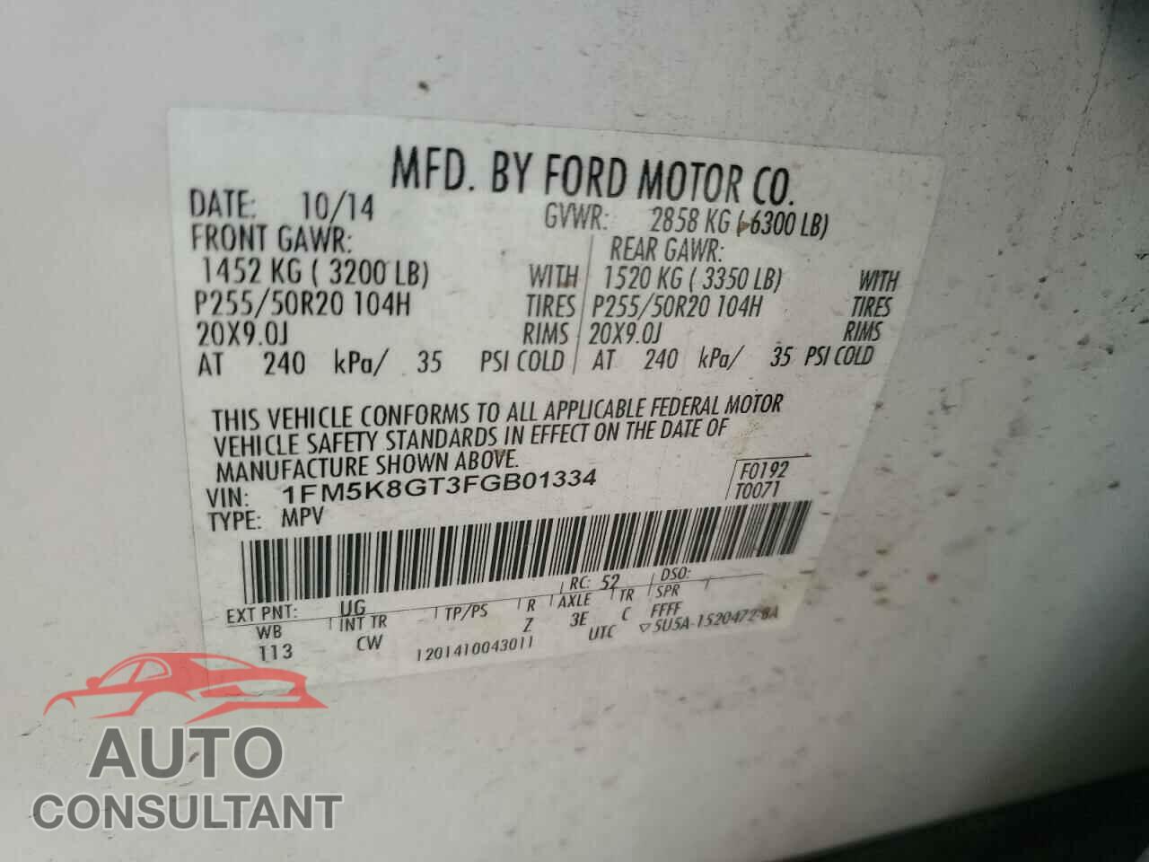 FORD EXPLORER 2015 - 1FM5K8GT3FGB01334