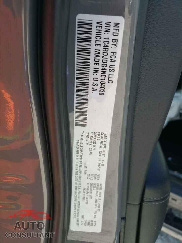 DODGE DURANGO 2022 - 1C4RDJDG4NC104036