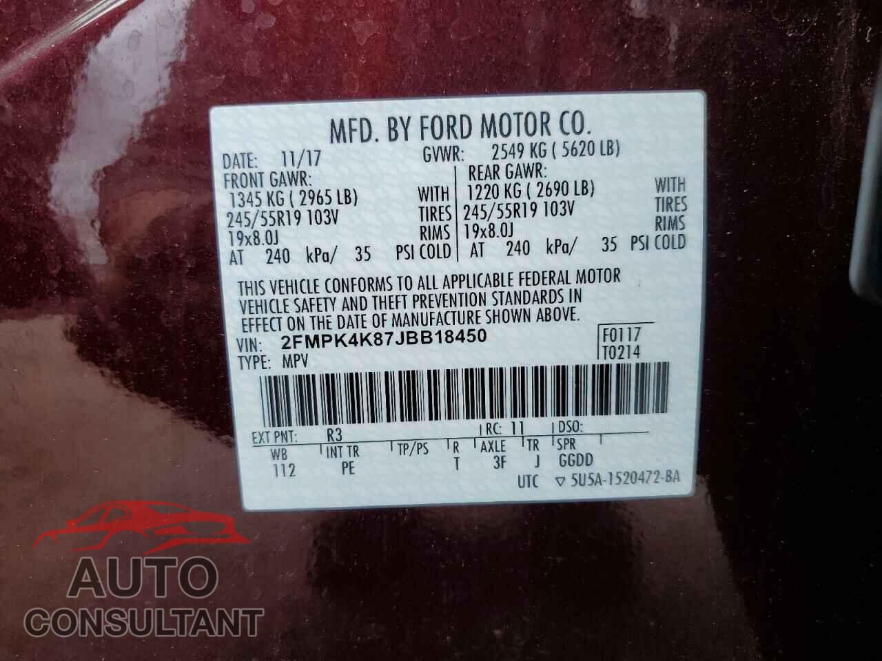 FORD EDGE 2018 - 2FMPK4K87JBB18450