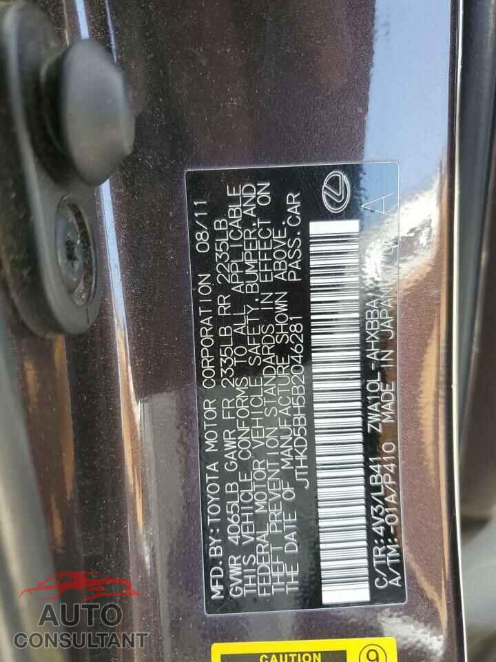 LEXUS CT 200 2011 - JTHKD5BH5B2046281
