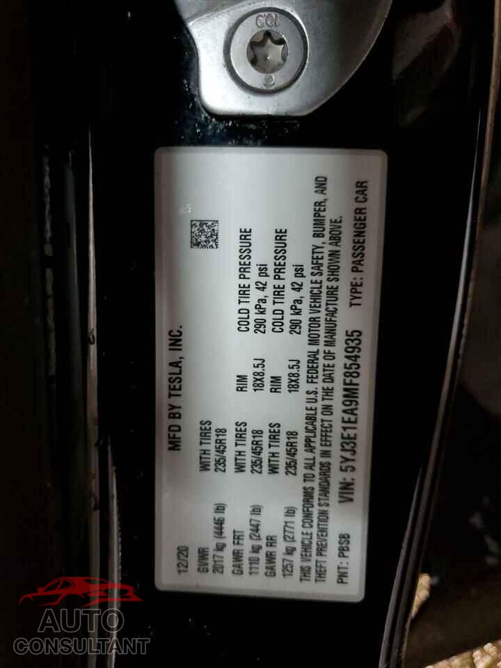 TESLA MODEL 3 2021 - 5YJ3E1EA9MF854935