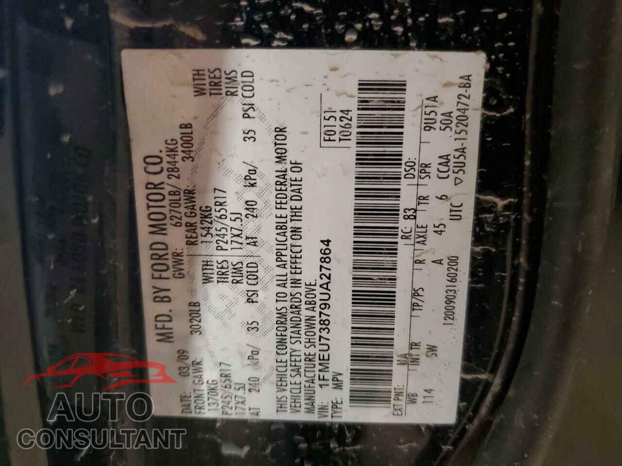 FORD EXPLORER 2009 - 1FMEU73879UA27864