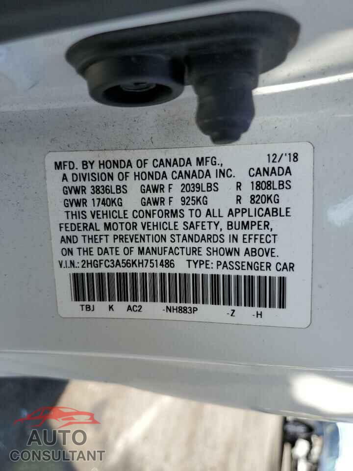 HONDA CIVIC 2019 - 2HGFC3A56KH751486
