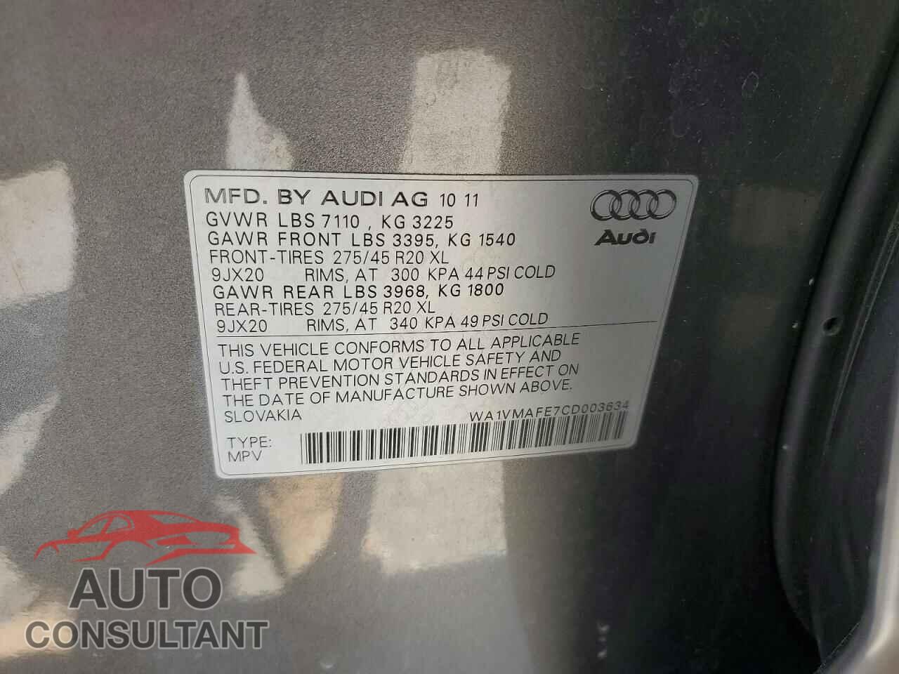 AUDI Q7 2012 - WA1VMAFE7CD003634
