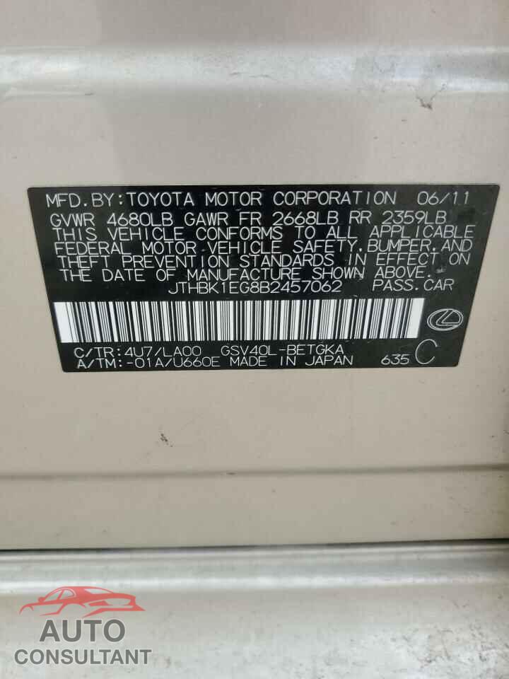 LEXUS ES350 2011 - JTHBK1EG8B2457062