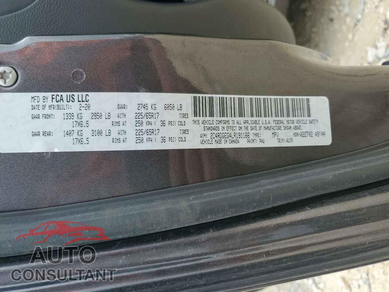 DODGE CARAVAN 2020 - 2C4RDGEG4LR191166