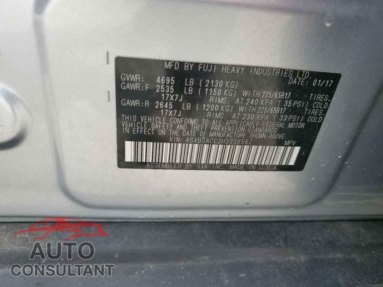 SUBARU OUTBACK 2017 - 4S4BSACC2H3338567