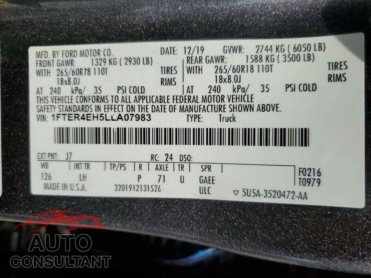 FORD RANGER 2020 - 1FTER4EH5LLA07983