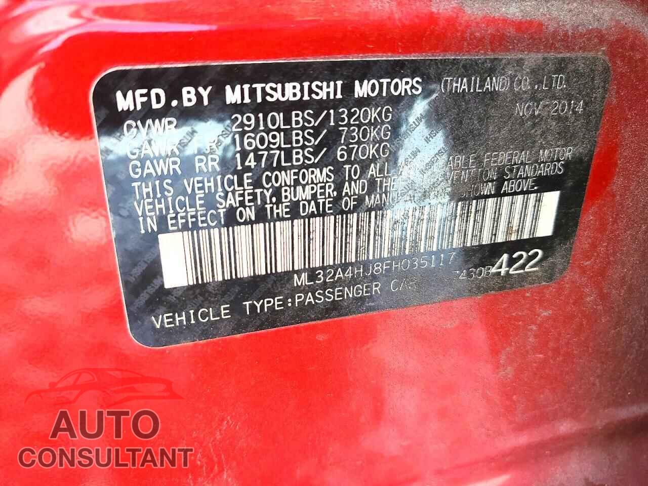 MITSUBISHI MIRAGE 2015 - ML32A4HJ8FH035117