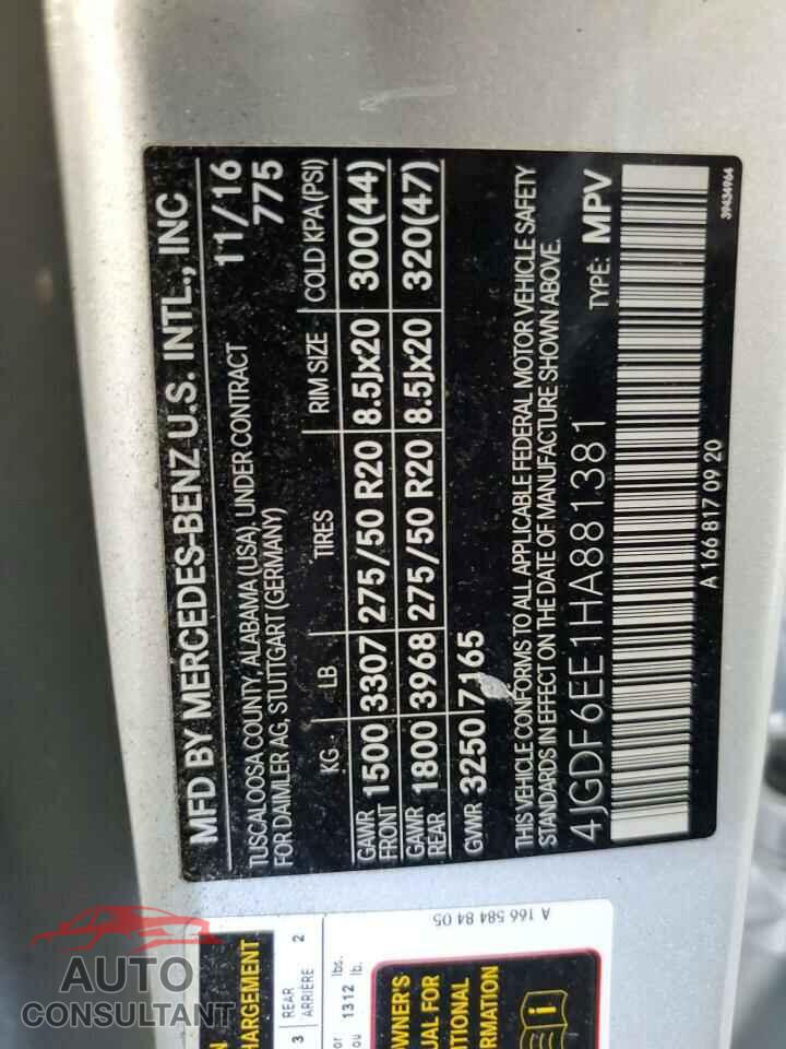 MERCEDES-BENZ GLS-CLASS 2017 - 4JGDF6EE1HA881381