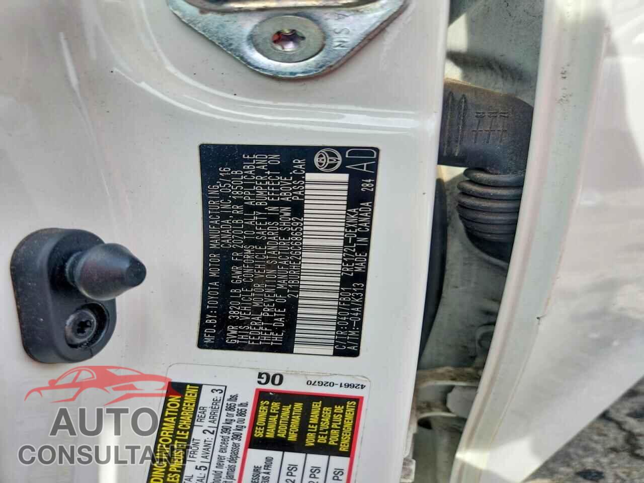 TOYOTA COROLLA 2016 - 2T1BURHE2GC686592