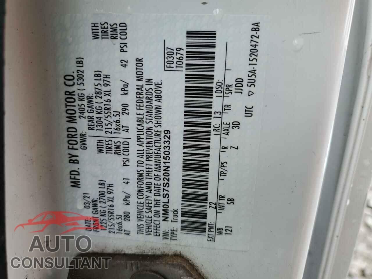 FORD TRANSIT 2022 - NM0LS7S20N1503329