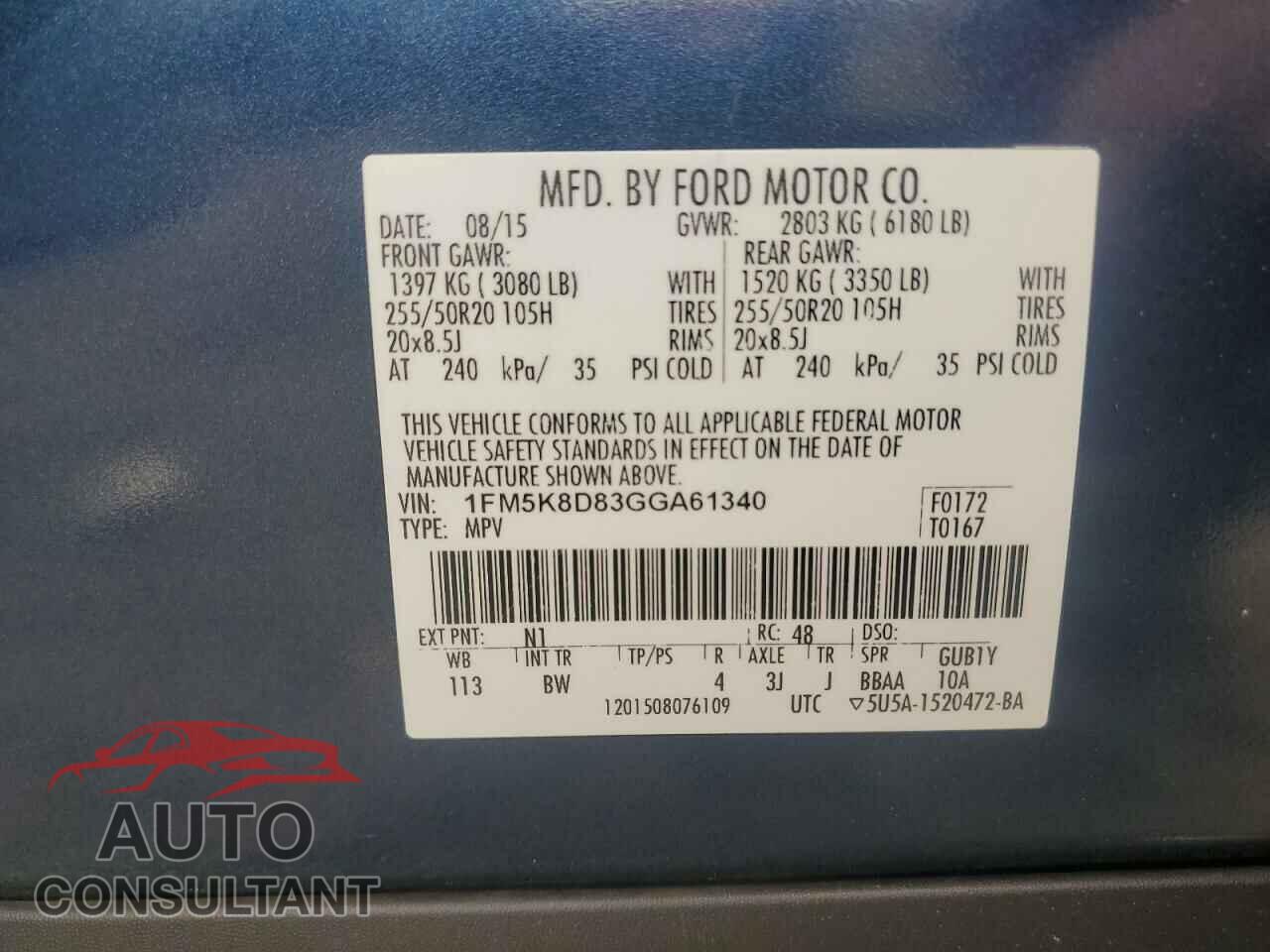 FORD EXPLORER 2016 - 1FM5K8D83GGA61340
