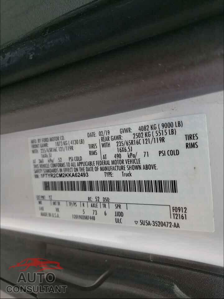 FORD TRANSIT CO 2019 - 1FTYR2CM2KKA62493