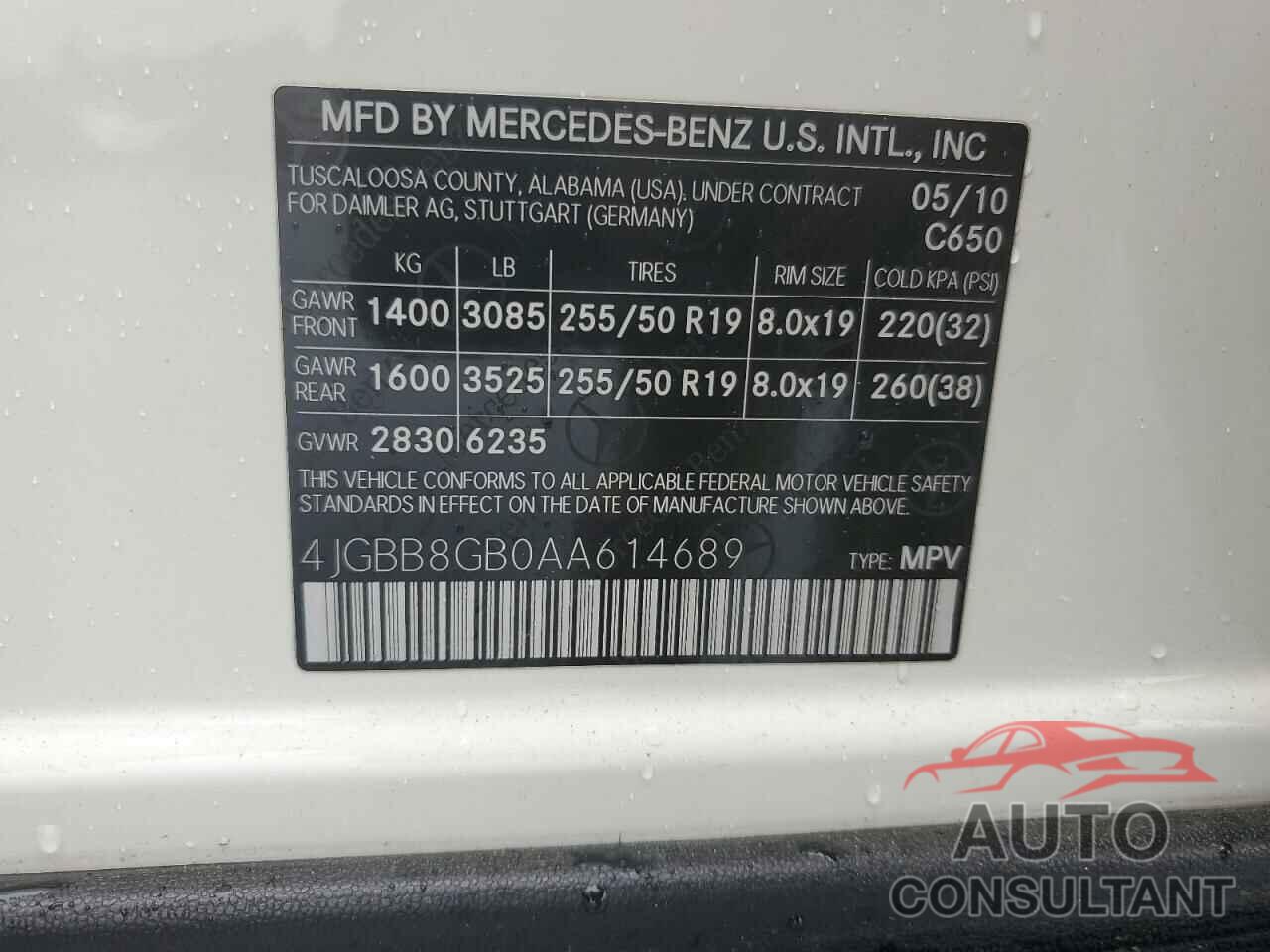 MERCEDES-BENZ M-CLASS 2010 - 4JGBB8GB0AA614689